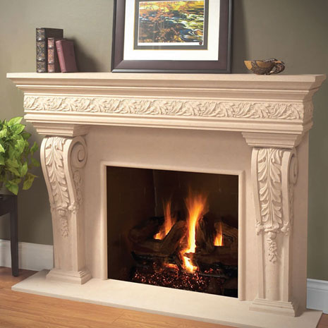 1110.LEAF.534 Cast stone fireplace mantel
