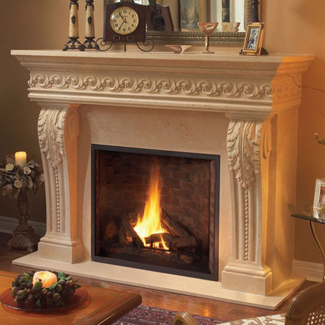1110.SCROLL.529 Cast stone fireplace mantel
