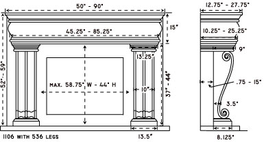 1106.536 stone fireplace mantel spec sheet