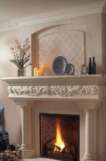 Caledon stone fireplace overmantle surround in Vancouver