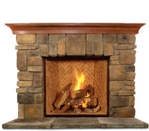 Elk-Ridge rustic stone fireplace mantle surround in Toronto